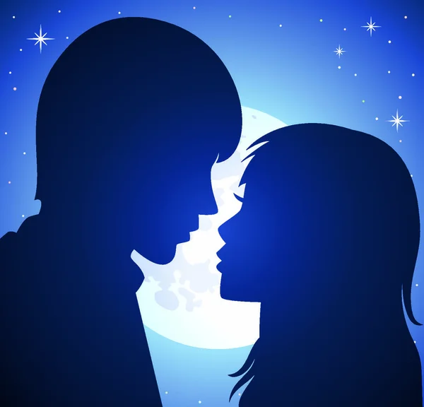 Silhouette Vectorielle Jeune Homme Femme Lumière Une Lune — Image vectorielle