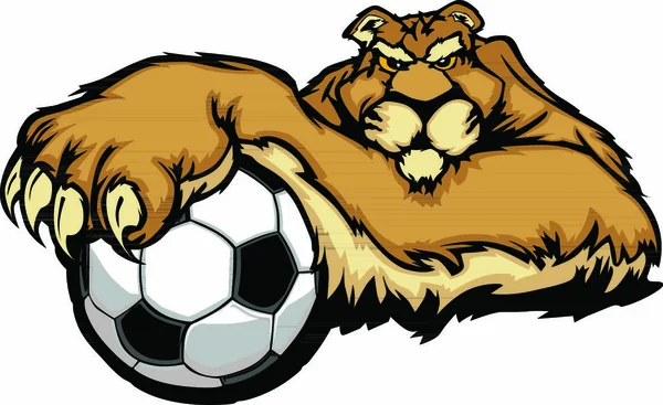 Graphic Mascot Vector Image Cougar Paws Soccer Ball — 스톡 벡터