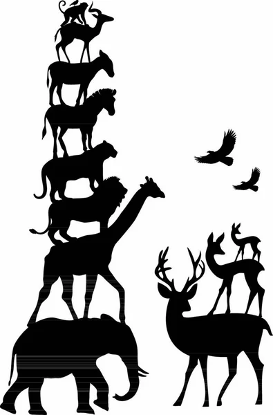 Siluetas Animales Salvajes Conjunto Vectores — Vector de stock