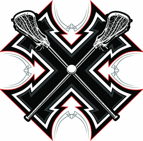 Lacrosse Sticks Ball Tribal Borders Vector Graphic — 스톡 벡터