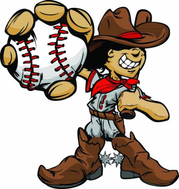 Baseball Cartoon Boy Cowboy Holding Bat Vector Illustration vector
