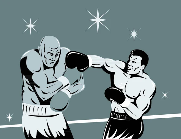 Ilustração Boxer Conectando Soco Nocaute Feito Estilo Retro — Vetor de Stock
