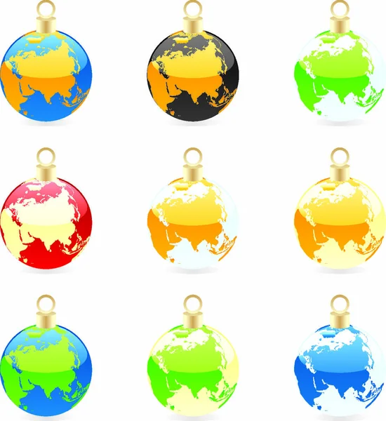 完全に編集可能な色のクリスマス電球世界のレイアウト — ストックベクタ