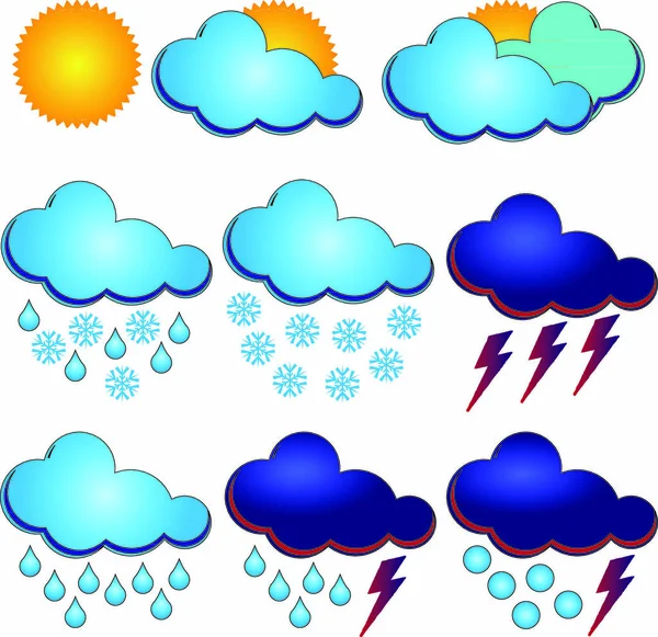 Synoptické Symboly Pro Různé Povětrnostní Podmínky Vektorová Ilustrace — Stockový vektor
