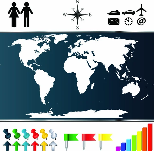 白い背景の世界地図のベクトル — ストックベクタ