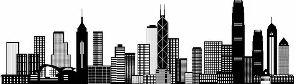 Hong Kong City Skyline Panorama Czarny Izolowany Białym Tle Ilustracja — Wektor stockowy