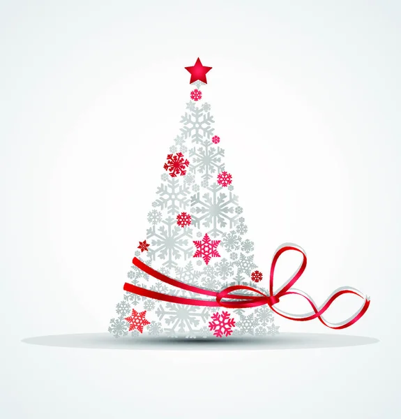 Weihnachtsbaum Aus Schneeflocken Mit Schleife — Stockvektor
