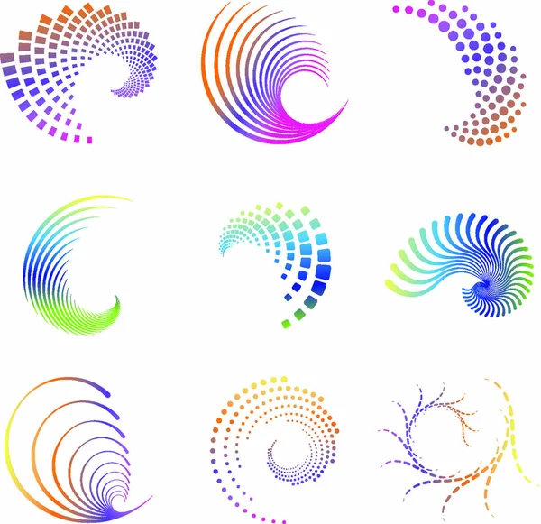 一套九项抽象设计创意波浪图标 颜色很容易改变 在Eps和Ai格式 它们可用于聚会 设计元素 涡旋等 — 图库矢量图片