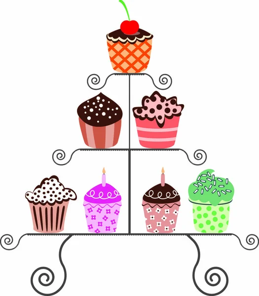 Conjunto Vetorial Vários Cupcakes Suporte — Vetor de Stock