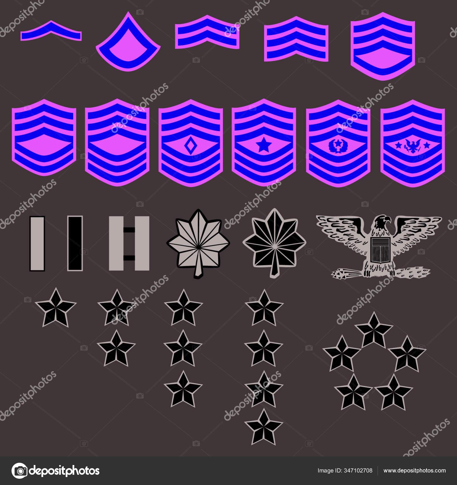 Army Rank Insignia Officers Enlisted Vector Format Stock Vector Image
