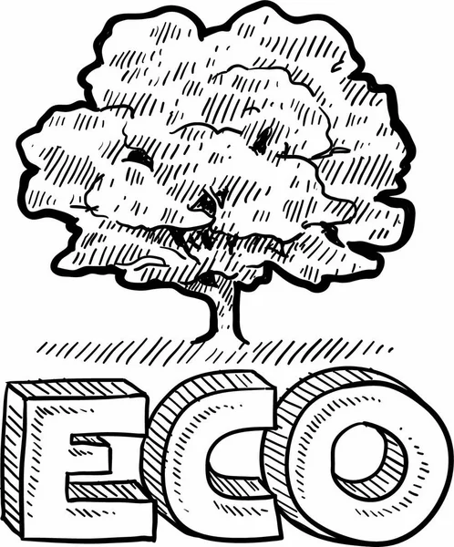 Style Caniche Icône Eco Nature Environnementalisme Avec Arbre Texte Format — Image vectorielle