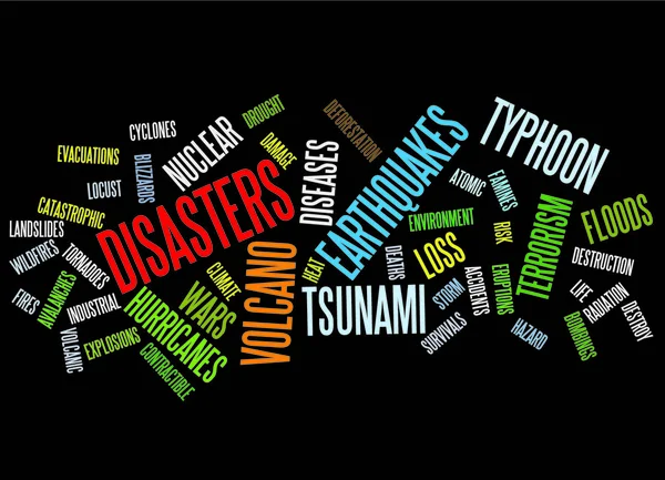 Disasters Background Words Clouds — Stock Vector
