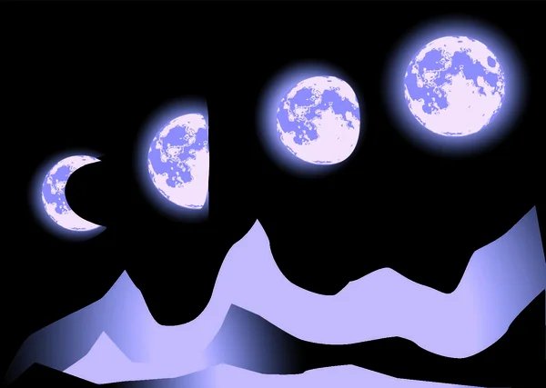 Hold Fázisai Éjszakai Égbolton — Stock Vector