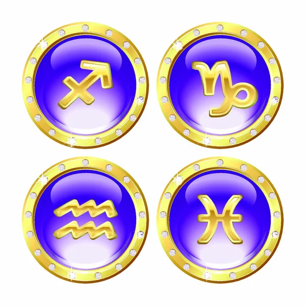 Golden Zodiac Signs Sagittarius Capricorn Aquarius Pisces Вектор — стоковий вектор