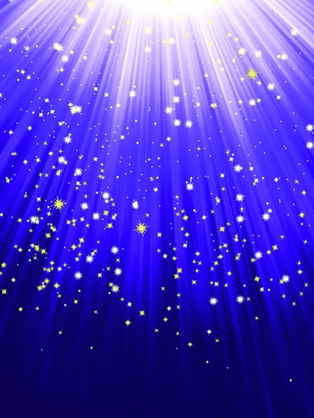 Neige Les Étoiles Tombent Sur Fond Des Rayons Lumineux Violets — Image vectorielle