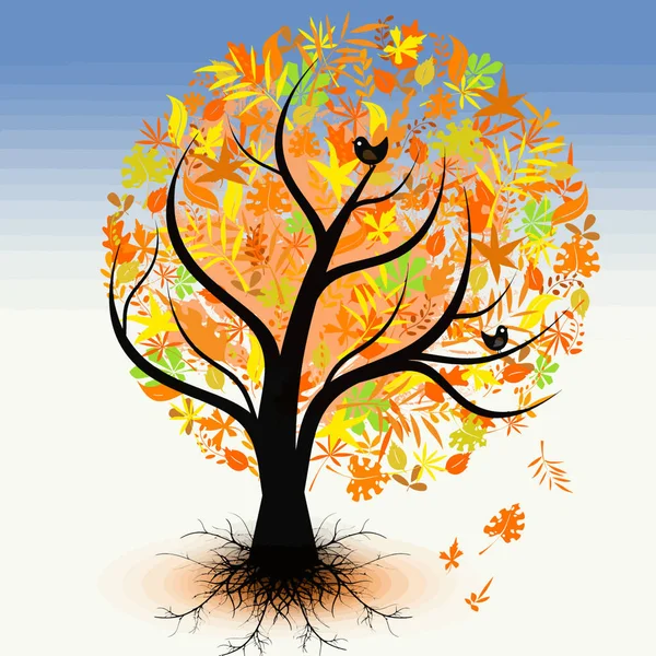 Kleurrijke Herfstboom Geïsoleerd Lucht Achtergrond — Stockvector