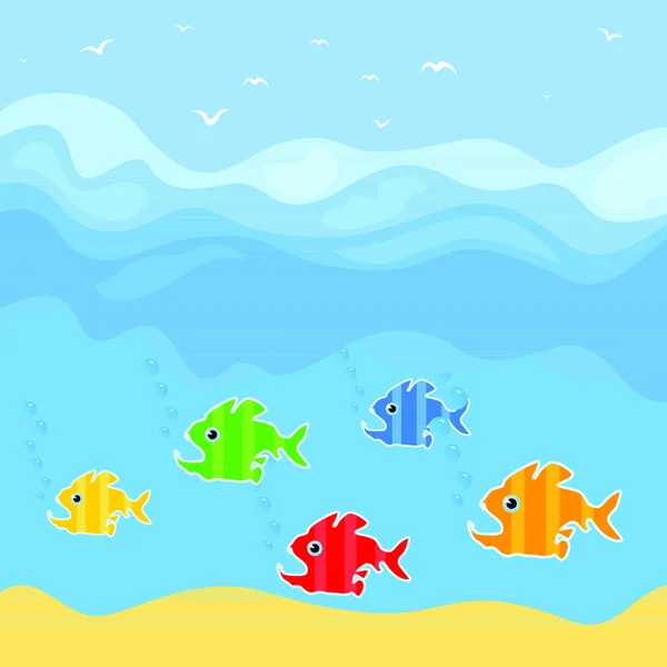 Los Peces Depredadores Flotan Mar Una Ilustración Vectorial — Vector de stock