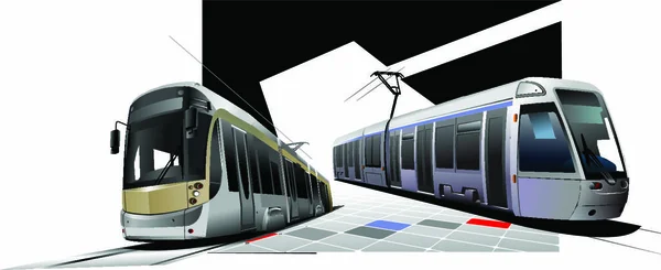 Stadsvervoer Twee Trams Vectorillustratie — Stockvector