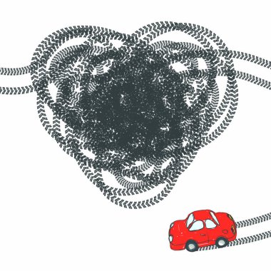 Heart shaped tire trace. Vector, EPS8 clipart