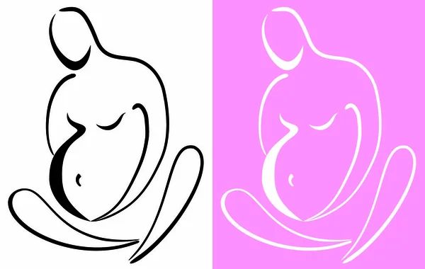 Těhotná Žena Čára Kreslit Siluetu — Stockový vektor