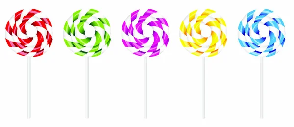 Ilustración Swirly Lollipop Varios Colores Aislados Sobre Fondo Blanco — Vector de stock