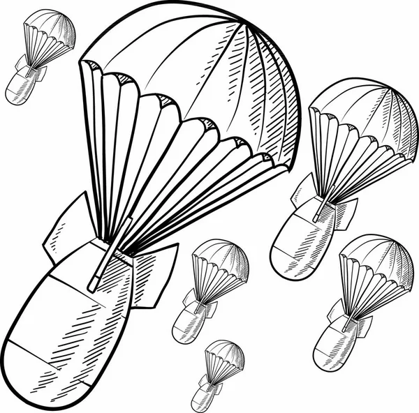 Bombas Estilo Doodle Que Descienden Paracaídas Formato Vectorial — Archivo Imágenes Vectoriales