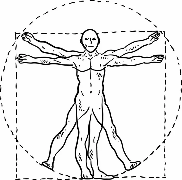 Doodle Style Vinci Människokroppen Rörelse Illustration Med Cirkel Och Kvadrat — Stock vektor