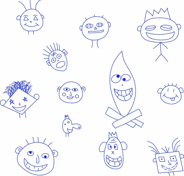 Kresba Skupiny Tváří Sada Ikon Kreslených Smajlíků Různých Výrazech — Stockový vektor