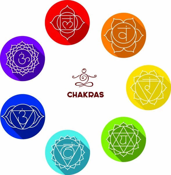 Ilustración Vectorial Del Conjunto Plano Color Chakra — Vector de stock