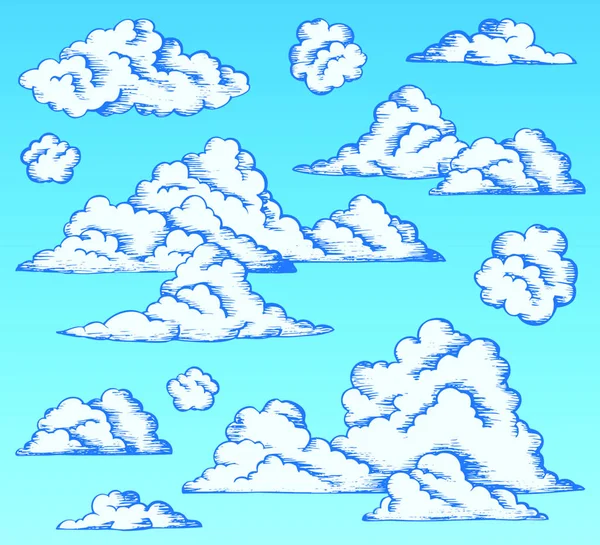 青い空に雲の図面1 ベクトル図 — ストックベクタ