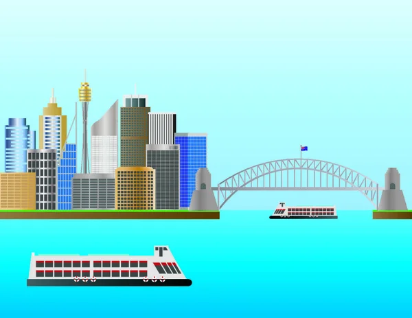 Sydney Austrália Skyline Landmarks Harbour Bridge Ilustração — Vetor de Stock
