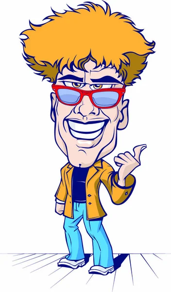 Cartoon Lächeln Verrückter Mann Mit Der Sonnenbrille — Stockvektor
