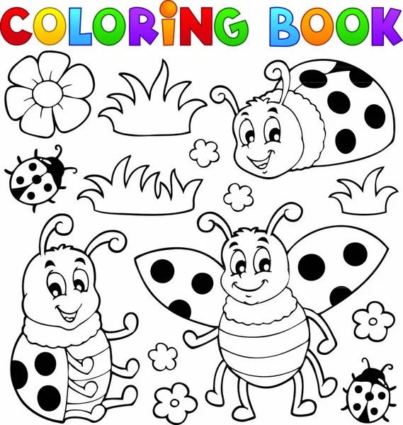 Livro Para Colorir Tema Joaninha Ilustração Vetorial —  Vetores de Stock