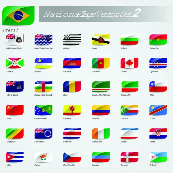 Banderas Nacionales Del Mundo Relieve Conjunto Esquina Redonda — Vector de stock