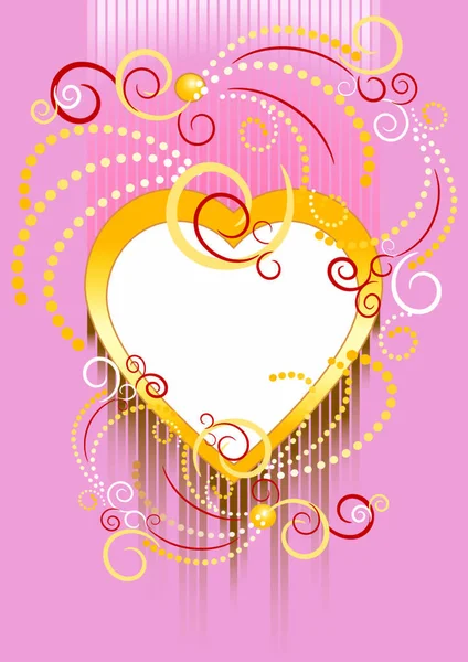 Cuore Fondo Rosa Incorniciato Ornamenti Delle Curve — Vettoriale Stock