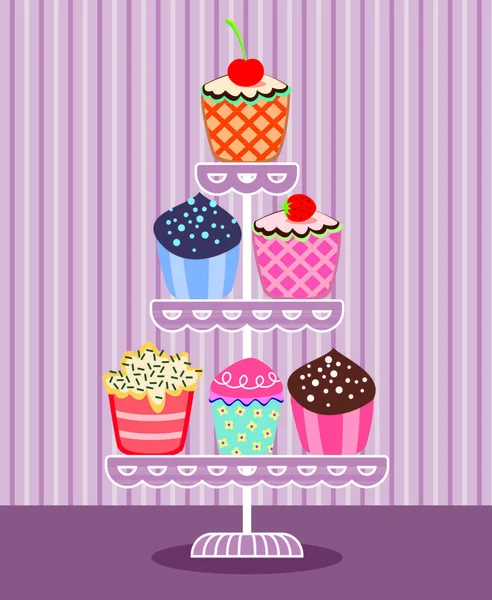 Conjunto Vetorial Frutas Cupcakes Chocolate Suporte — Vetor de Stock