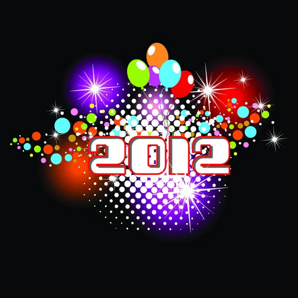 2012 Abstrakter Vektor Neujahrsgrußkarte Mit Luftballons Halbton Auf Schwarzem Hintergrund — Stockvektor