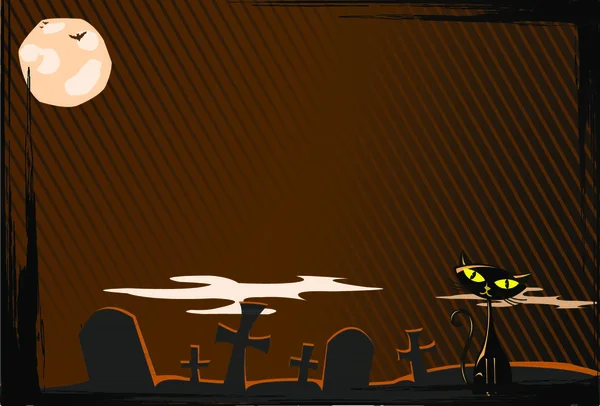 Illustration Vectorielle Chat Halloween Sur Cimetière — Image vectorielle