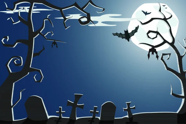 Illustration Vectorielle Halloween Cimetière Nocturne Effrayant Avec Pleine Lune Chauves — Image vectorielle