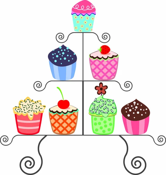Vector Conjunto Varios Cupcakes Soporte — Archivo Imágenes Vectoriales