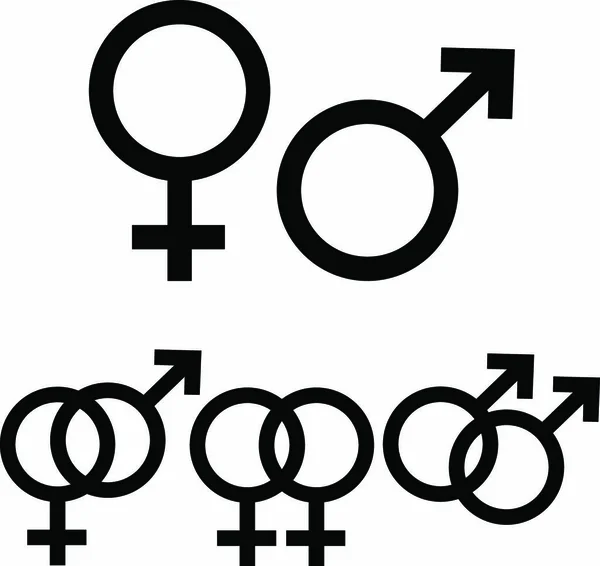 Männliche Und Weibliche Symbolzeichen Werden Getrennt Präsentiert Sowie Gemeinsam Verschiedene — Stockvektor