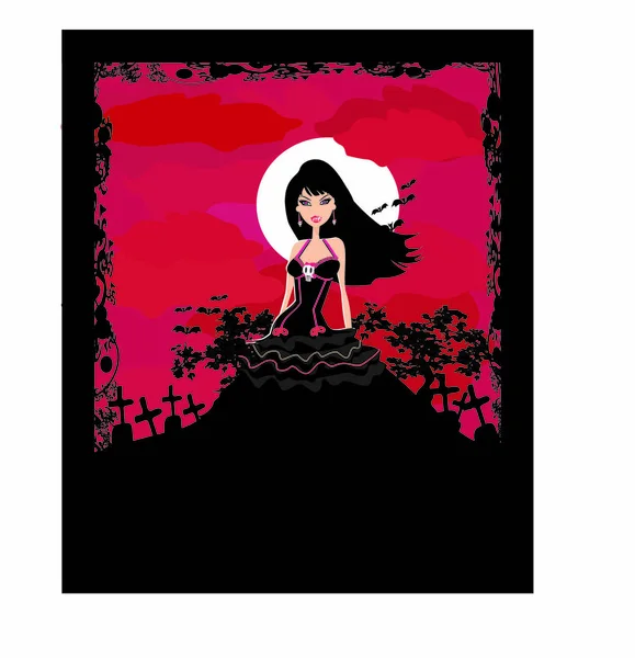 Mooi Vampier Meisje Het Maanlicht — Stockvector