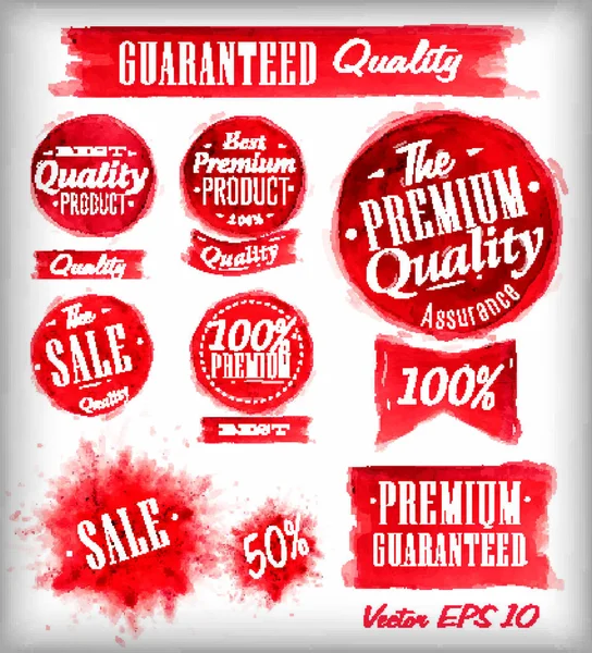 Set Aquarelle Old Premium Quality Badges Collection Stylisé Coups Pinceau — Image vectorielle