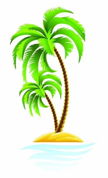 Palma Tropicale Isola Vettoriale Illustrazione Isolata Sfondo Bianco — Vettoriale Stock
