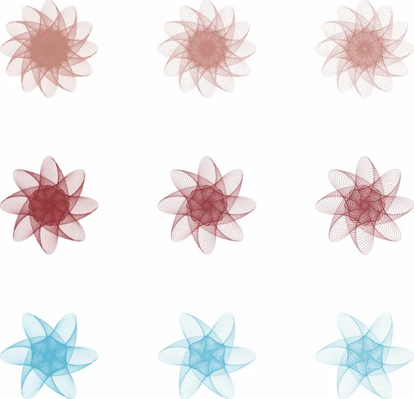 Neuf Rosettes Guilloches Vectorielles — Image vectorielle