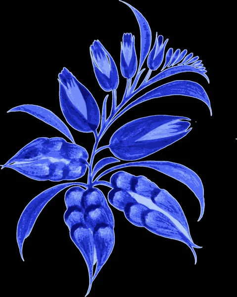Блакитний Квітковий Ручний Ілюстрований Українському Народному Стилі — стоковий вектор