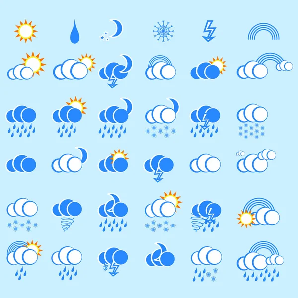 Conjunto Iconos Meteorológicos Para Diseño Web Sobre Fondo Azul — Archivo Imágenes Vectoriales