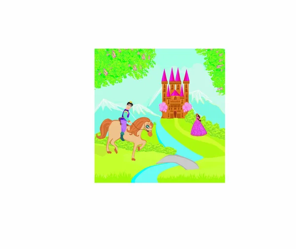 Prince Riding Horse Princess — Stock Vector
