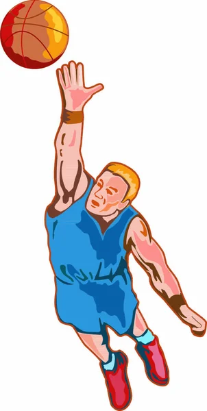 Illustration Eines Grünen Basketballspielers Dunking Ball — Stockvektor