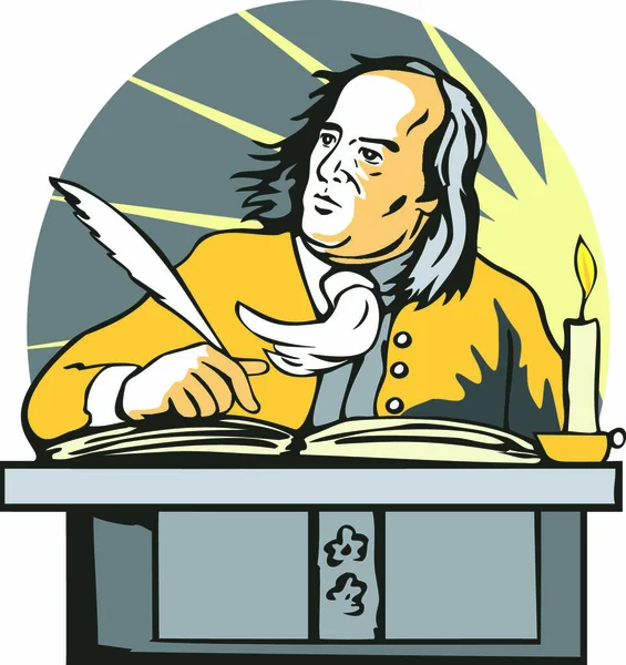 Illustratie Van Ben Franklin Schrijven Gedaan Retro Stijl — Stockvector